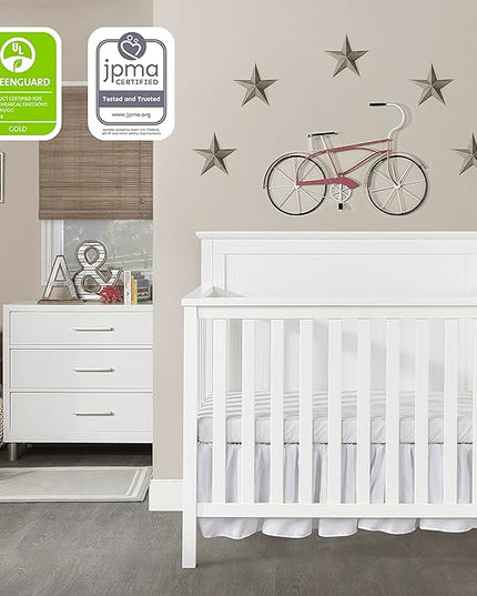 Ava 4-in-1 Convertible Mini Crib in White, Greenguard Gold Certified, Non-Toxic Finish, Comes with 1" Mattress Pad, with 3 Mattress Height Settings - LeafyLoom