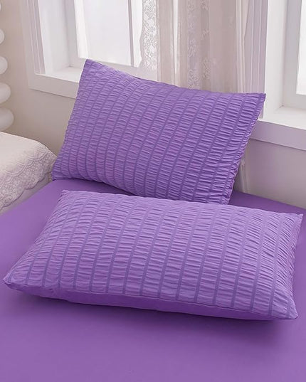 Seersucker Purple Queen Size Comforter Sets for Girls Women Boho Purple Seersucker Bedding Set & Collections 5 Pieces-Soft Lightweight Microfiber Bed Set for All Season,Queen 90''x90''… - LeafyLoom
