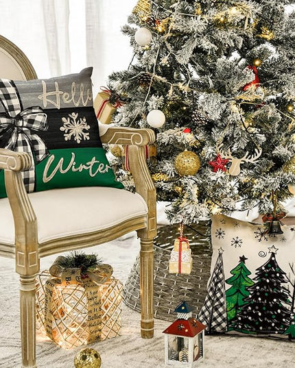 AVOIN colorlife Merry Christmas Joy Xmas Trees Green Throw Pillow Covers, 18 x 18 Inch Christmas Winter Holiday Cushion Case Decoration for Sofa Couch Set of 4 AVOINcolorlife