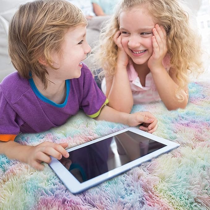 AROGAN Soft Rainbow Area Rugs for Girls Room 4x6 Feet, Fluffy Girls Bedroom Rugs, Princess Rug, Cute Colorful Carpet for Kids Teens Nursery Toddler, Pink - LeafyLoom