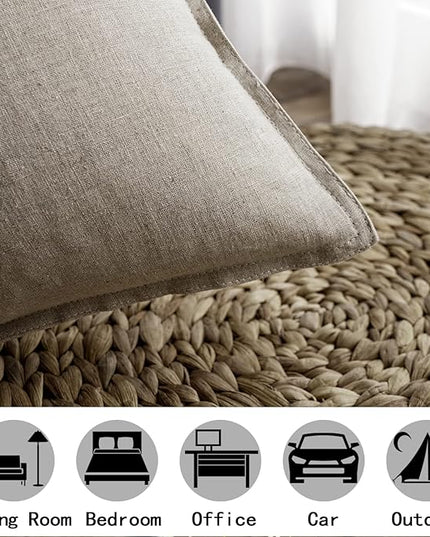 Jeanerlor Natural Cotton Linen Green Decorative 12"x20" Throw Pillow Case Cushion Cover with Twin Needles Stitch on Edge for Lumbar, (30 x 50cm), 2 Pcs, Gray - LeafyLoom