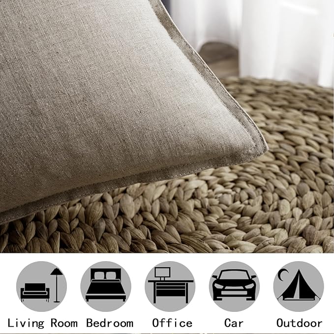 Jeanerlor Natural Cotton Linen Green Decorative 12"x20" Throw Pillow Case Cushion Cover with Twin Needles Stitch on Edge for Lumbar, (30 x 50cm), 2 Pcs, Gray - LeafyLoom