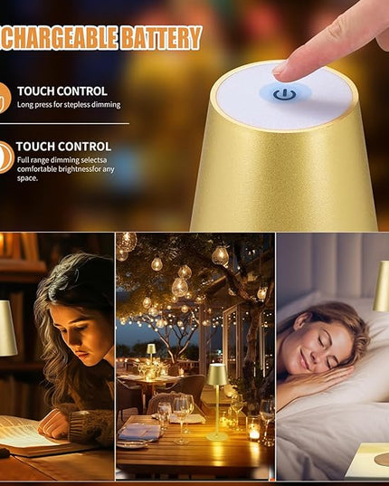 BGFHome Cordless Table Lamp LED Desk lamp,5000mAh Rechargeable Touch Night Light Wireless Minimalist Design for/Restaurant/Bedroom/Bars/Outdoor Party/Camping/Coffee Shop(2 Pack Gold)… - LeafyLoom