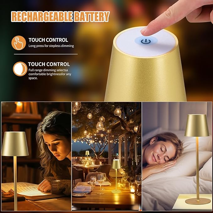 BGFHome Cordless Table Lamp LED Desk lamp,5000mAh Rechargeable Touch Night Light Wireless Minimalist Design for/Restaurant/Bedroom/Bars/Outdoor Party/Camping/Coffee Shop(2 Pack Gold)… - LeafyLoom