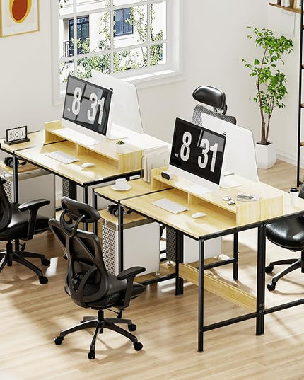 Small Computer Gaming Desk - 47” Home Office Desk with Storage, Monitor Stand for 2 Monitors, Adjustable Storage Space, Writing,Modern Design Corner Table, Beech. - LeafyLoom
