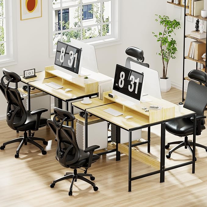 Small Computer Gaming Desk - 47” Home Office Desk with Storage, Monitor Stand for 2 Monitors, Adjustable Storage Space, Writing,Modern Design Corner Table, Beech. - LeafyLoom