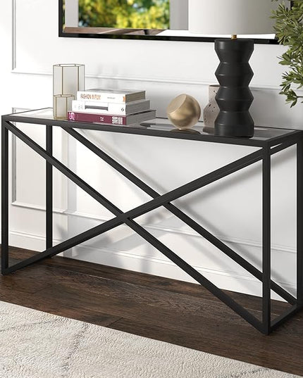 Calix 55'' Wide Rectangular Console Table in Blackened Bronze - LeafyLoom