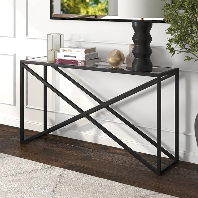 Calix 55'' Wide Rectangular Console Table in Blackened Bronze - LeafyLoom