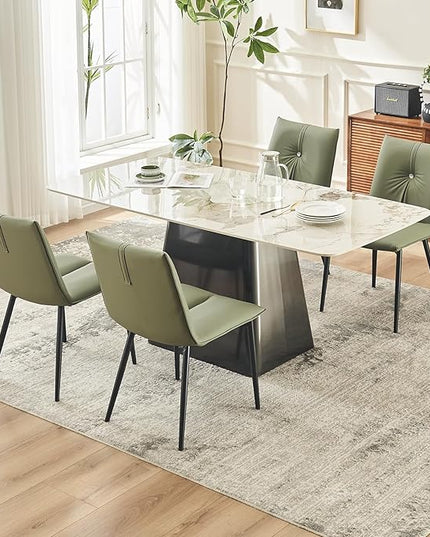 YOUTASTE Dining Chairs Set of 2 Mid Century Modern Upholstered Leather Kitchen Chairs Soft Padded Side Chairs Dinner Chairs with Metal Legs for Living Room Bedroom, Olive Green - LeafyLoom