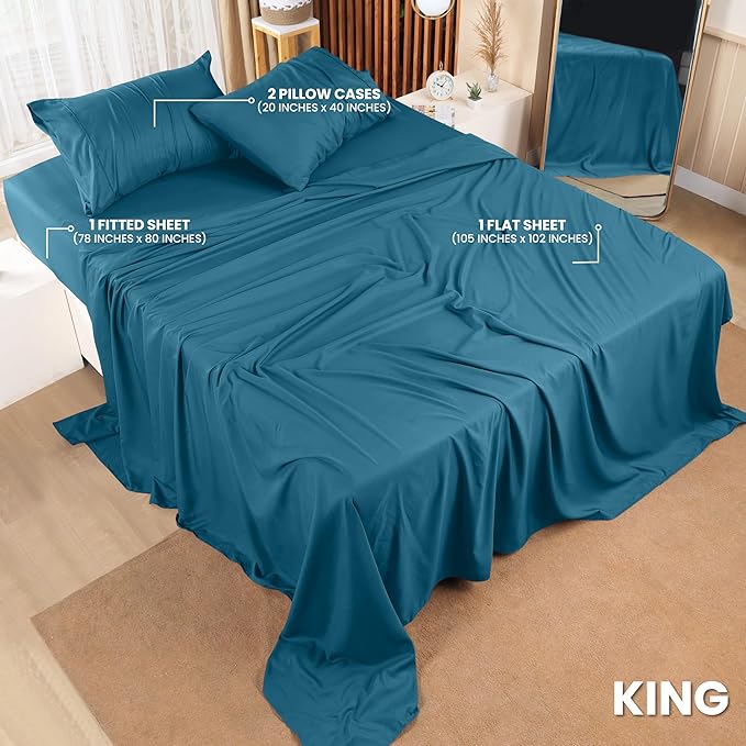 Utopia Bedding King Bed Sheets Set - 4 Piece Bedding - Brushed Microfiber - Shrinkage and Fade Resistant - Easy Care (King, Denim Blue) - LeafyLoom