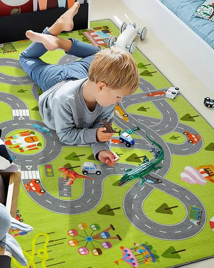 HOMORE Kids Play Mat Rug, Fun and Educational City Play Rug for Hot Wheels Track Racing and Toys, Kids Carpet Playmat Area Rug for Children Bedroom Play Room Nursery, 4x6 Feet - LeafyLoom