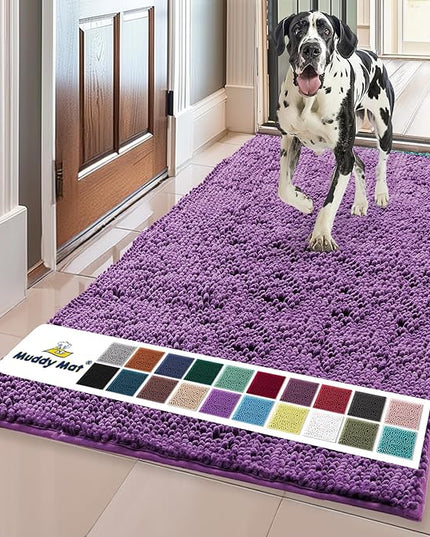 Muddy Mat® Original Dog Door Mat for Muddy Paws, Super Absorbent Microfiber, Non-Slip Washable Pet Rug, Quick Dry Chenille Entryway Carpet, Machine Washable Indoor Outdoor mat, Purple 35"x60" MuddyMat