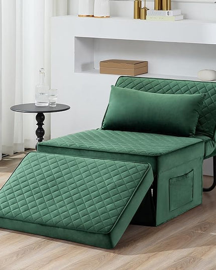 Sofa Bed, 4 in 1 Multi-Function Folding Ottoman Breathable Velvet Couch Bed with Adjustable Backrest Modern Convertible Chair for Living Room Apartment Office,Squared-Green - LeafyLoom