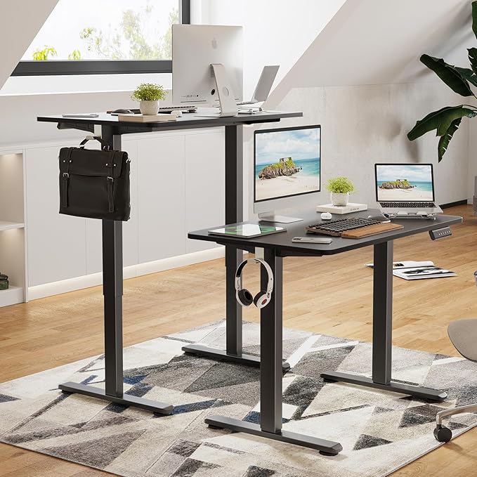 STARY Electric Memory Preset 40 x 24 Inches Adjustable Height Computer Workstation Sit Stand Home Office Desk with Splice Board, 4024, Black Desktop/Black Frame - LeafyLoom