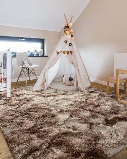 4x6 Large Area Rugs for Living Room, Super Soft Fluffy Modern Bedroom Rug, Tie-Dyed Brown Indoor Shag Fuzzy Carpets for Girls Kids Nursery Room Home Decor - LeafyLoom