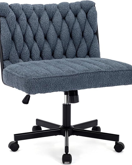 Criss Cross Legged Office Desk Chair with Wheels, Modern Armless Desk Chair with Wide Seat, Home Office Chair for Work, Meditation, Vanity, Blue - LeafyLoom