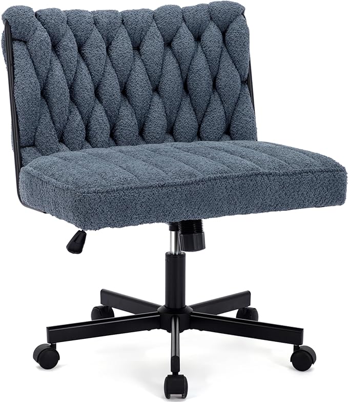 Criss Cross Legged Office Desk Chair with Wheels, Modern Armless Desk Chair with Wide Seat, Home Office Chair for Work, Meditation, Vanity, Blue - LeafyLoom