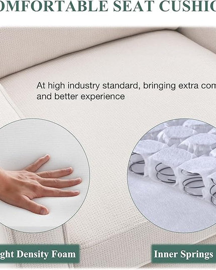 COLAMY 360° Swivel Accent Chair, Upholstered Fabric Leisure Armchair with Innerspring Seat Cushion Lumbar Pillow Metal Base for Living Room Bedroom Home Office, Beige - LeafyLoom