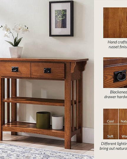 Leick Home 8261 Mission Impeccable Wood Bookcase with Drawers in Medium Oak - LeafyLoom