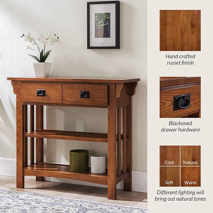 Leick Home 8261 Mission Impeccable Wood Bookcase with Drawers in Medium Oak - LeafyLoom