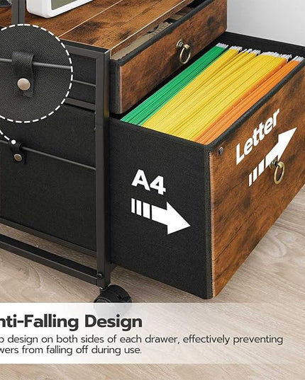 HOOBRO 2-Drawer File Cabinet, Filing Cabinet with Charging Station, Vertical Office Cabinet with Open Storage Shelf, Printer Stand, A4/Letter Size, Nonwovens Drawer, Rustic Brown BF23UWJ01 - LeafyLoom