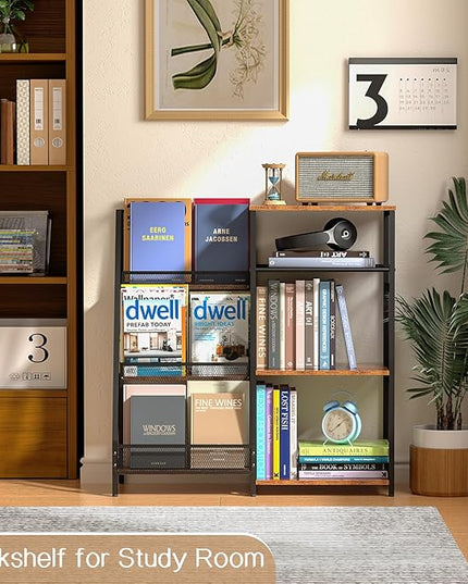 Vintage Bookshelf, Wooden Kids Bookshelf with 3-Tier Ladder Book Display Rack, Small Book Shelf Library Bookcase Storage Organizer, Short Wide Small Bookshelf Bookcase for HomeOffice - LeafyLoom