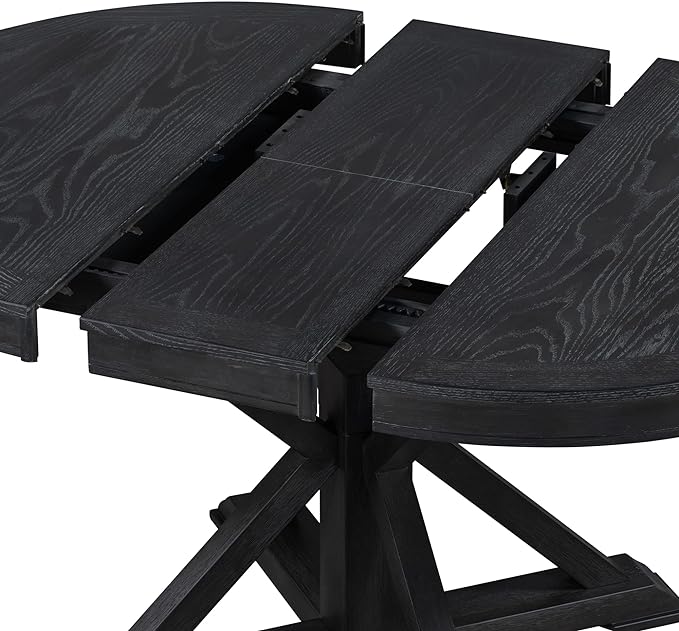 Retro Functional Extendable 12" Leaf, Adjustable Length, Easy to Assembly, Room, Kitchen, Espresso, 1 Piece Dining Table Set, Natural Wood Wash 6 - LeafyLoom