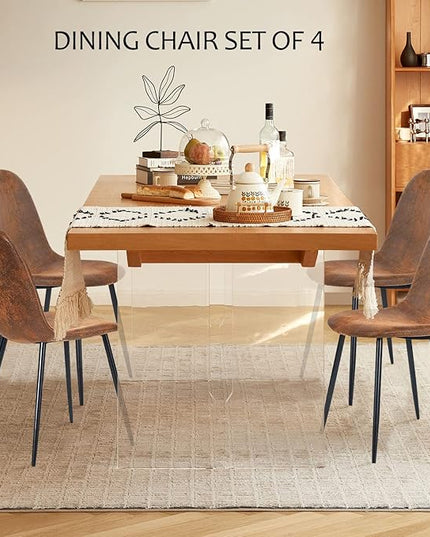 FurnitureR Dining Chairs Set of 4, Fabric Suede Dining Room Side Seating, Kitchen Chairs with Metal Legs for Living Room,Dark Brown - LeafyLoom