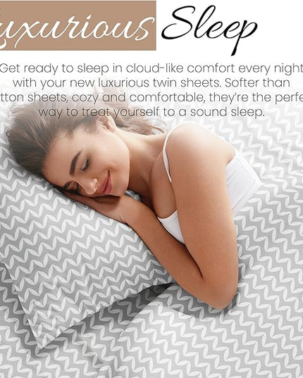 Linen Market 3 Piece Twin Bedding Sheet Set (Gray Chevron) - Sleep Better Than Ever with These Ultra-Soft & Cooling Bed Sheets for Your Twin Size Bed - Deep Pocket Fits 16" Mattress - LeafyLoom