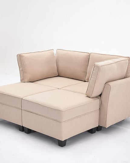 Modern Chenille Fabric U-Shaped 6 Seat Sectional Sleeper Couch with Reversible Chaise Modular Sofa with Storage, Large, Beige - LeafyLoom