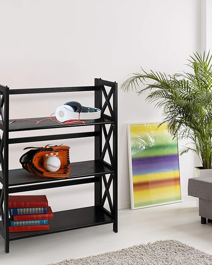 Casual Home Montego 3-Shelf Folding Bookcase, Black - LeafyLoom