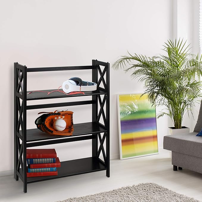 Casual Home Montego 3-Shelf Folding Bookcase, Black - LeafyLoom