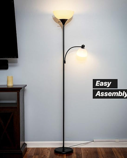 Brightech Sky Dome Plus LED Floor lamp, Torchiere Super Bright Floor Lamp with Reading Lamp for Living Rooms & Offices - Dimmable Tall Standing Lamp for Bedroom Reading - Black - LeafyLoom
