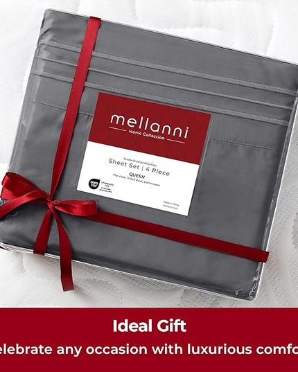 Mellanni Extra Deep Twin Sheets - 3 PC Iconic Collection Bedding Sheets & Pillowcases - Hotel Luxury, Ultra Soft, Cooling Bed Sheets - Extra Deep Pocket up to 21 inch (Twin, Gray) - LeafyLoom