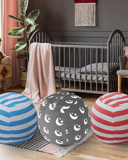 2 PCS Stuffed Animal Storage Bean Bag Chair Cover, Cotton Canvas Beanbag with Zipper for Organizing Kid's and Adults Room Stars Moon 24" - LeafyLoom