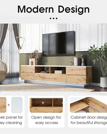 NicBex TV Stand for 80 Inch TV Modern TV Media Console Table with Large Storage Cabinet, Door Rebound Device,Entertainment Center with Storage for Living Room,Bedroom,70.8 Inch,Natural - LeafyLoom