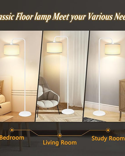 [Upgraded] LED Floor Lamp for Living Room, 3 Color Temperature Floor Lamp with Foot Switch Modern Standing Lamp Tall Pole Floor Reading Lamp for Bedroom, Study Room, Office, 9W Bulb Included, White - LeafyLoom