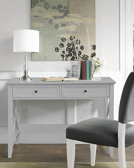 Computer Desk with 2 Drawers, Elegant Home Office Writing Study Desk with Storage, Modern Simple Vanity Desk Console Table for Living Room, Grey - LeafyLoom