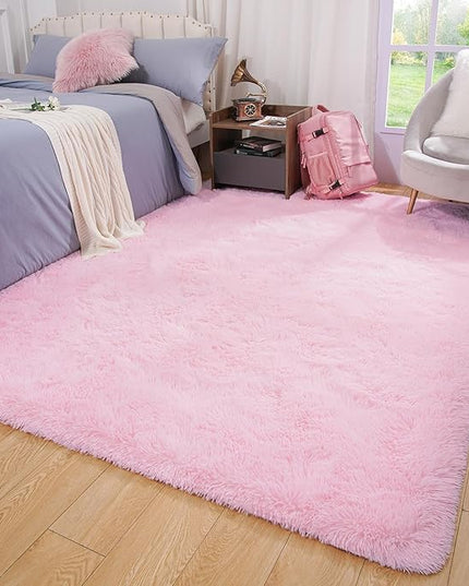 Softlife Ultra Soft Fluffy Area Rugs for Bedroom, Girls and Boys Room Kids Room Nursery Rug, 4 x 5.3 Feet Pink Shaggy Fur Indoor Plush Modern Floor Carpet for Living Room Christmas Decor - LeafyLoom