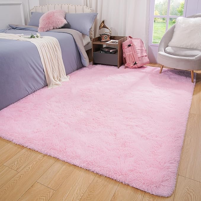 Softlife Pink Area Rugs for Bedroom Girls, 5.3x7.6 Feet Fluffy Fuzzy Furry Shag Carpet, Indoor Soft Plush Modern Floor Rug for Living Room Kids Room Nursery Dorm Home Decor Aesthetic - LeafyLoom