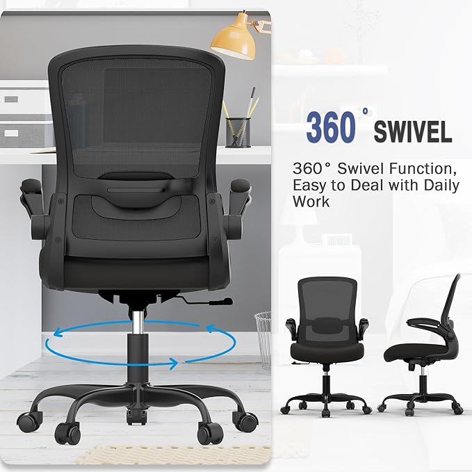 Office Chair, Ergonomic Desk Chair with Adjustable Lumbar Support, High Back Mesh Computer Chair with Flip-up Armrests-BIFMA Passed Task Chairs, Executive Chair for Home Office - LeafyLoom