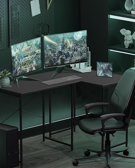 HealSmart Home Office Computer Desk, Modern Style Design with Headphone Hooks for Working, Writing and Gaming, 32 Inch, Black - LeafyLoom