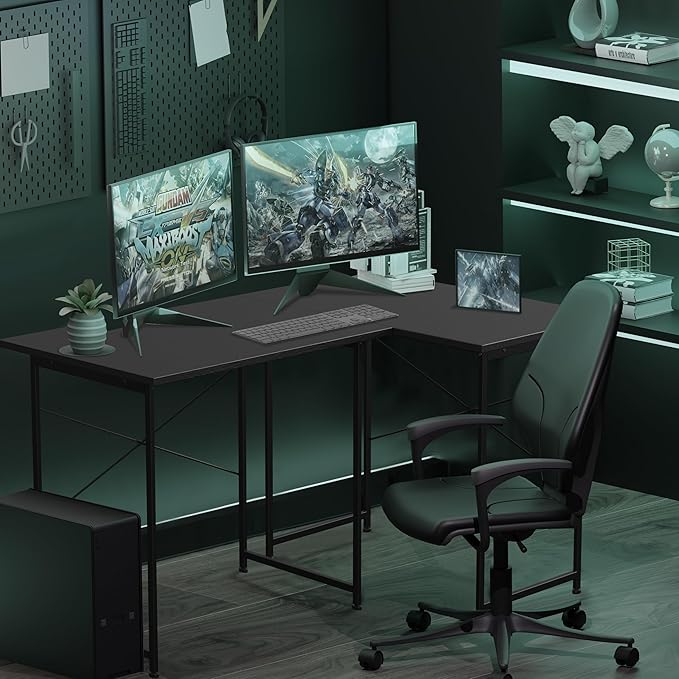 HealSmart Home Office Computer Desk, Modern Style Design with Headphone Hooks for Working, Writing and Gaming, 32 Inch, Black - LeafyLoom
