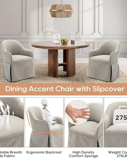 COLAMY Modern Accent Dining Chairs Set of 2, Barrel Accent Armchairs, 20 Inch Dining Accent Chairs with Cover, Fabric Dining Chair for Kitchen,Dining Room,Living Room,Dinner Party, Light Grey - LeafyLoom