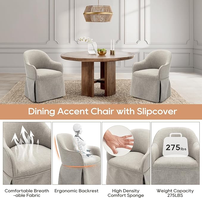 COLAMY Modern Accent Dining Chairs Set of 2, Barrel Accent Armchairs, 20 Inch Dining Accent Chairs with Cover, Fabric Dining Chair for Kitchen,Dining Room,Living Room,Dinner Party, Light Grey - LeafyLoom