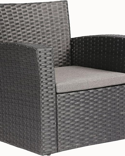 4 Pieces Outdoor Furniture Complete Patio Cushion Wicker P.E Rattan Garden Set, Full, Black - LeafyLoom