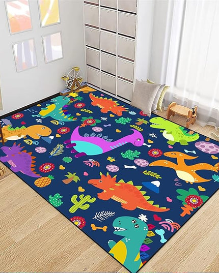 Dinosaur Rugs for Boys Bedroom Dinosaur Play Rug Kids Room Rug Dinosaur Area Rug Cartoon Dinosaur Carpet Cute Dinosaur Mat Dinosaur Rug for Living Room Bedroom Playroom, Blue 2'5''×4' - LeafyLoom
