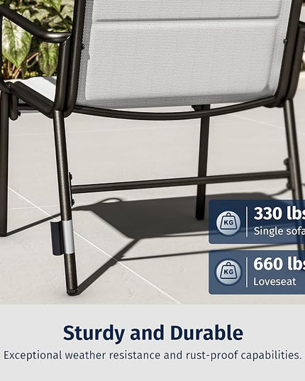 EAST OAK Outdoor Conversation Waterproof Patio Furniture Set, 4-Pieces, Grey - LeafyLoom