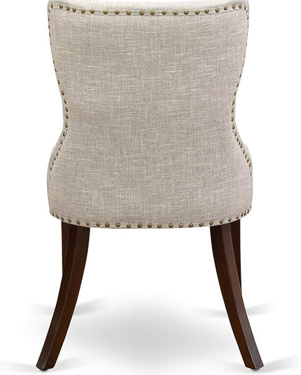 East West Furniture AMSI3-MAH-35 Antique 3 Piece Room Set Contains a Round Kitchen Table with Pedestal and 2 Doeskin Linen Fabric Parson Dining Chairs, 36x36 Inch - LeafyLoom