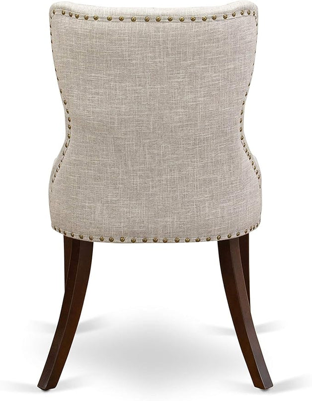 East West Furniture AMSI3-MAH-35 Antique 3 Piece Room Set Contains a Round Kitchen Table with Pedestal and 2 Doeskin Linen Fabric Parson Dining Chairs, 36x36 Inch - LeafyLoom